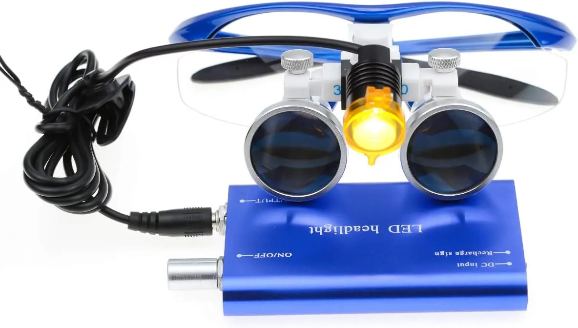 3.5X Binocular Loupe Magnifier with 3W Metal Fliter HeadLamp Cloth Case (Blue)