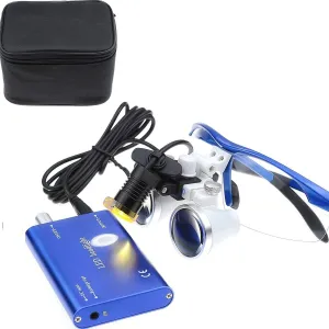 3.5X Binocular Loupe Magnifier with 3W Metal Fliter HeadLamp Cloth Case (Blue)
