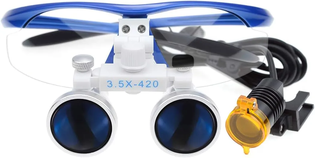 3.5X Binocular Loupe Magnifier with 3W Metal Fliter HeadLamp Cloth Case (Blue)