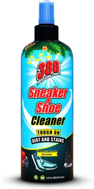 386 Professional Strength Shoe Cleaner – 16 Fl Oz Sneaker Cleaner for Dirt and Stains – Multipurpose Unscented Boot Cleaner Ideal for Shoes, Sports Gear, Equipment – Pet and Human Friendly