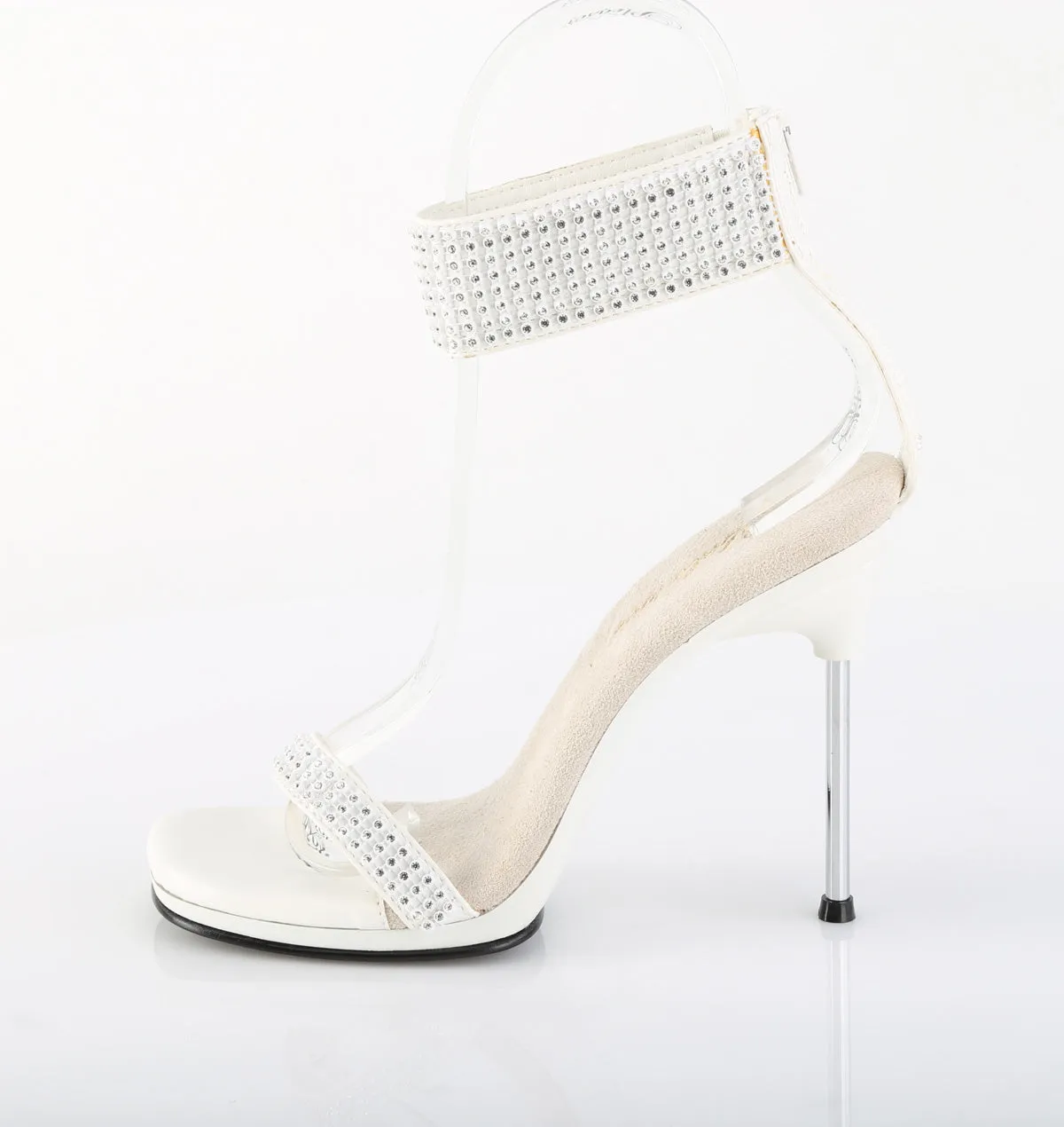 4 Inch Heel CHIC-40 White Rhinestone