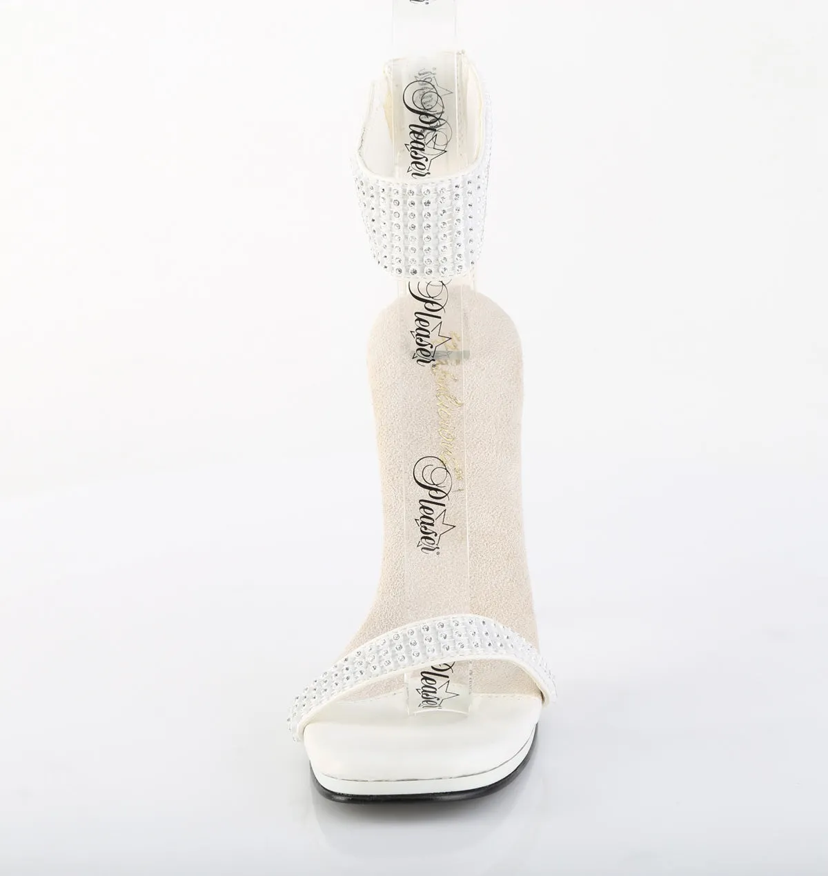 4 Inch Heel CHIC-40 White Rhinestone