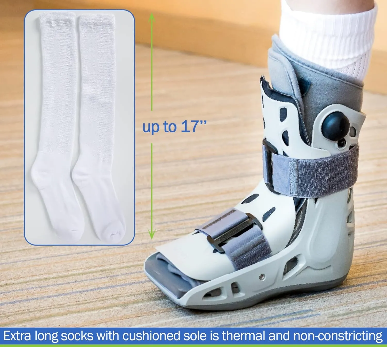 4 Packs High-Top Orthopedics Tube Socks for Fracture Boot Cast Replacement Socks Liner for Air Cam Walkers Boots Surgical Leg Cover, White & Black, 13-15
