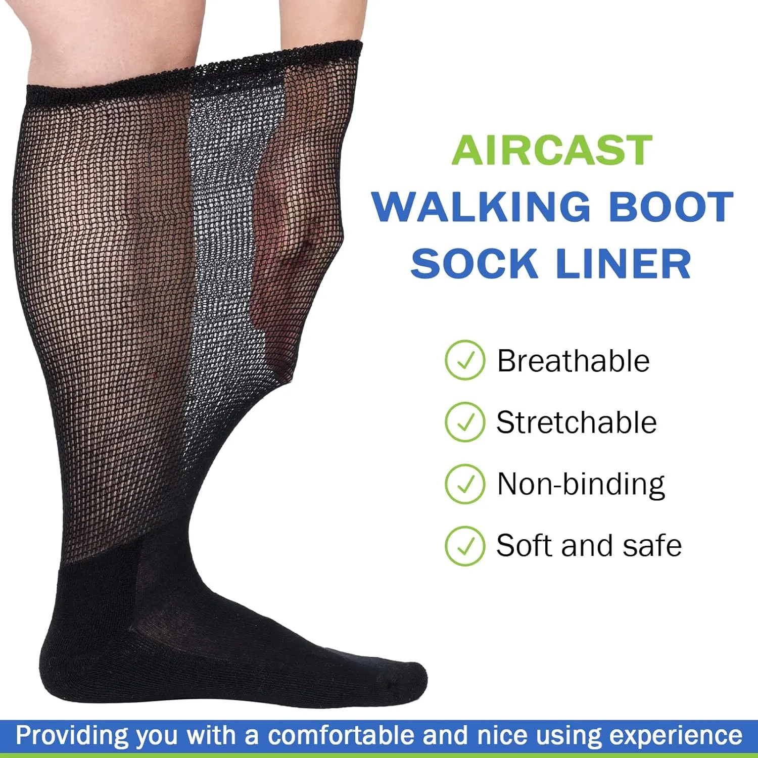 4 Packs High-Top Orthopedics Tube Socks for Fracture Boot Cast Replacement Socks Liner for Air Cam Walkers Boots Surgical Leg Cover, White & Black, 13-15