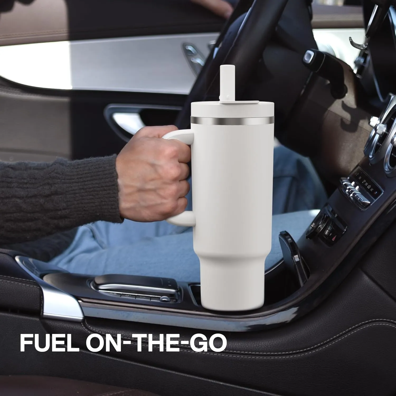 40 oz Tumbler with Handle and Straw: Stainless Steel Insulated Tumbler Keeps Cold for 24 Hours, Leakproof Travel Cup Fits in Cup Holder and BPA-Free, Avenue