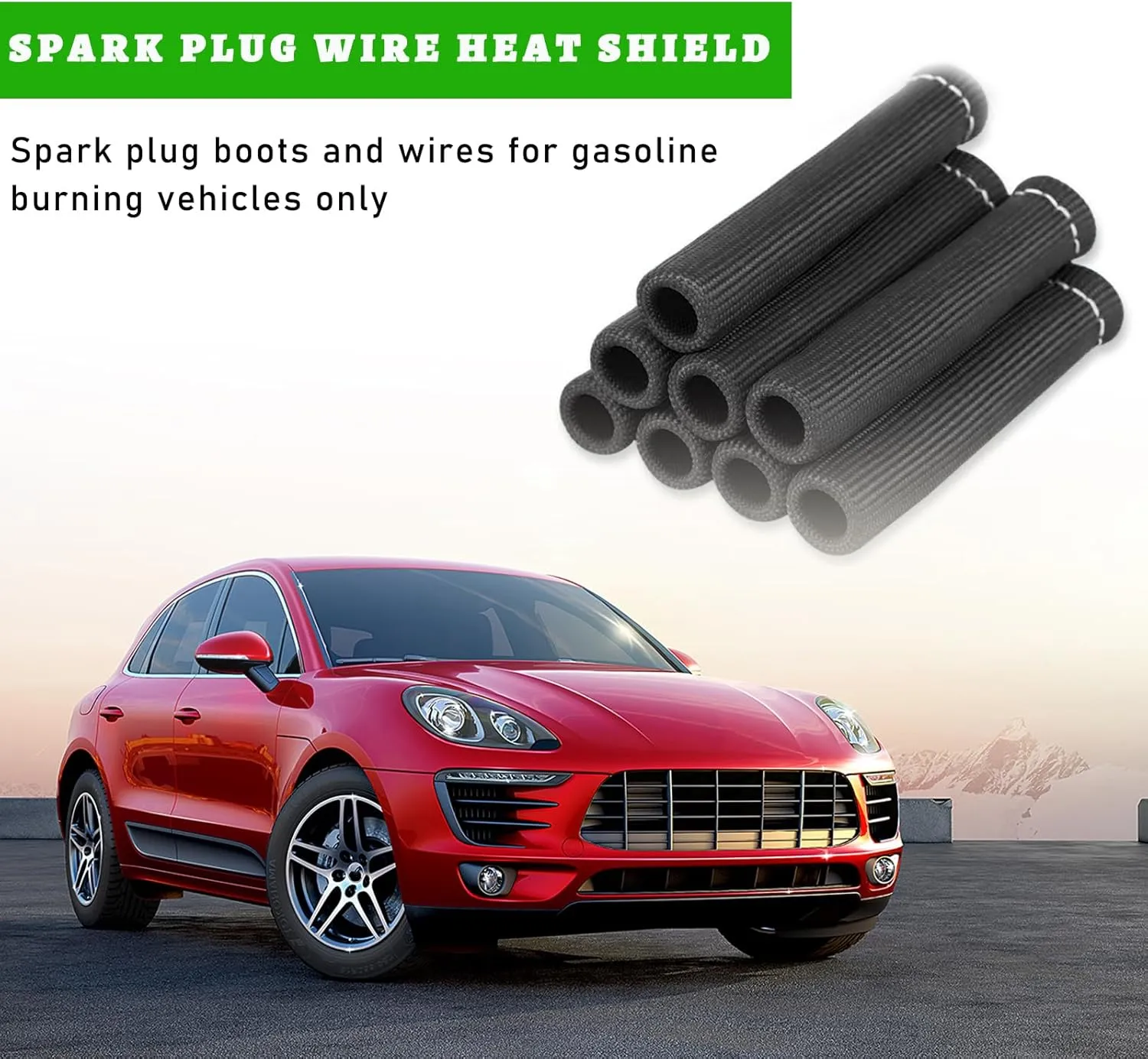 8 PCS Spark Plug Wire Boots, 6 Inch 1200° Automotive Heat Shield Thermal Protection Insulator Sleeve Cover, Fireproof Spark Plugs Protect Boot Replacement, Car Accessories (Black)