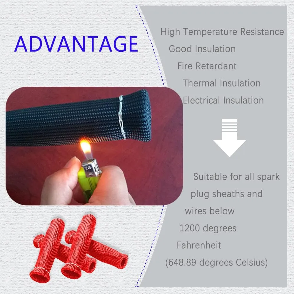 8Pcs Spark Plug Wire Boots Heat Shield Protector Sleeve, 1200 Degree Spark Plug Heat Cover, Sleeve Heat Shield Cover, Insulator Sleeve Spark Plug Wire Boots 6 inch for Car Truck (Red)