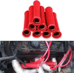 8Pcs Spark Plug Wire Boots Heat Shield Protector Sleeve, 1200 Degree Spark Plug Heat Cover, Sleeve Heat Shield Cover, Insulator Sleeve Spark Plug Wire Boots 6 inch for Car Truck (Red)