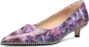 Aachcol Womens Low Heel Pointed Toe Pumps Silver Beaded Kitten Heels Slip-on Comfortable Office Dress Shoes 1.4 Inches Heels