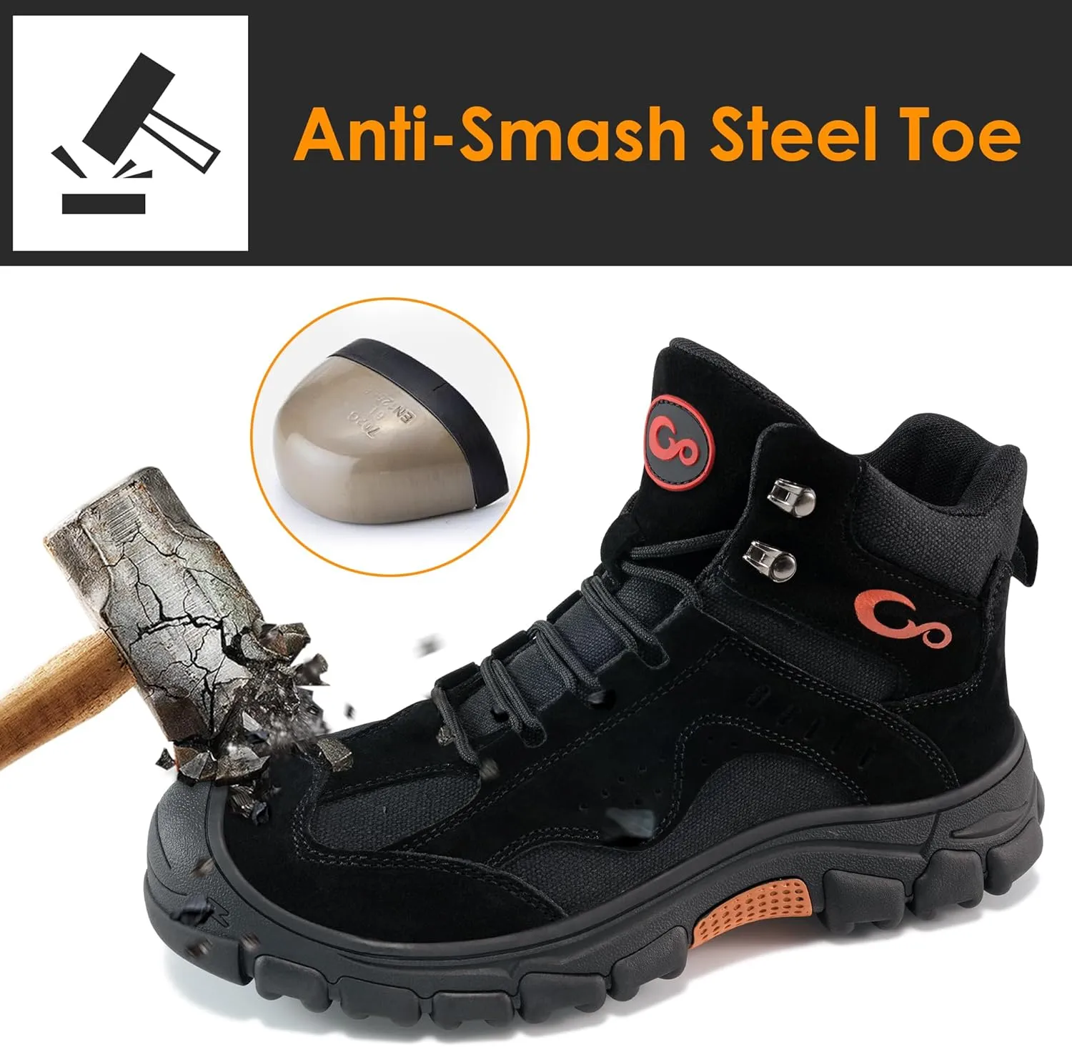 Ablanczoom Work Boots for Men Steel Toe - Safety Working Boots Mens Industrial Construction Footwear Slip Resistant Comfortable Breathable Durable Boot