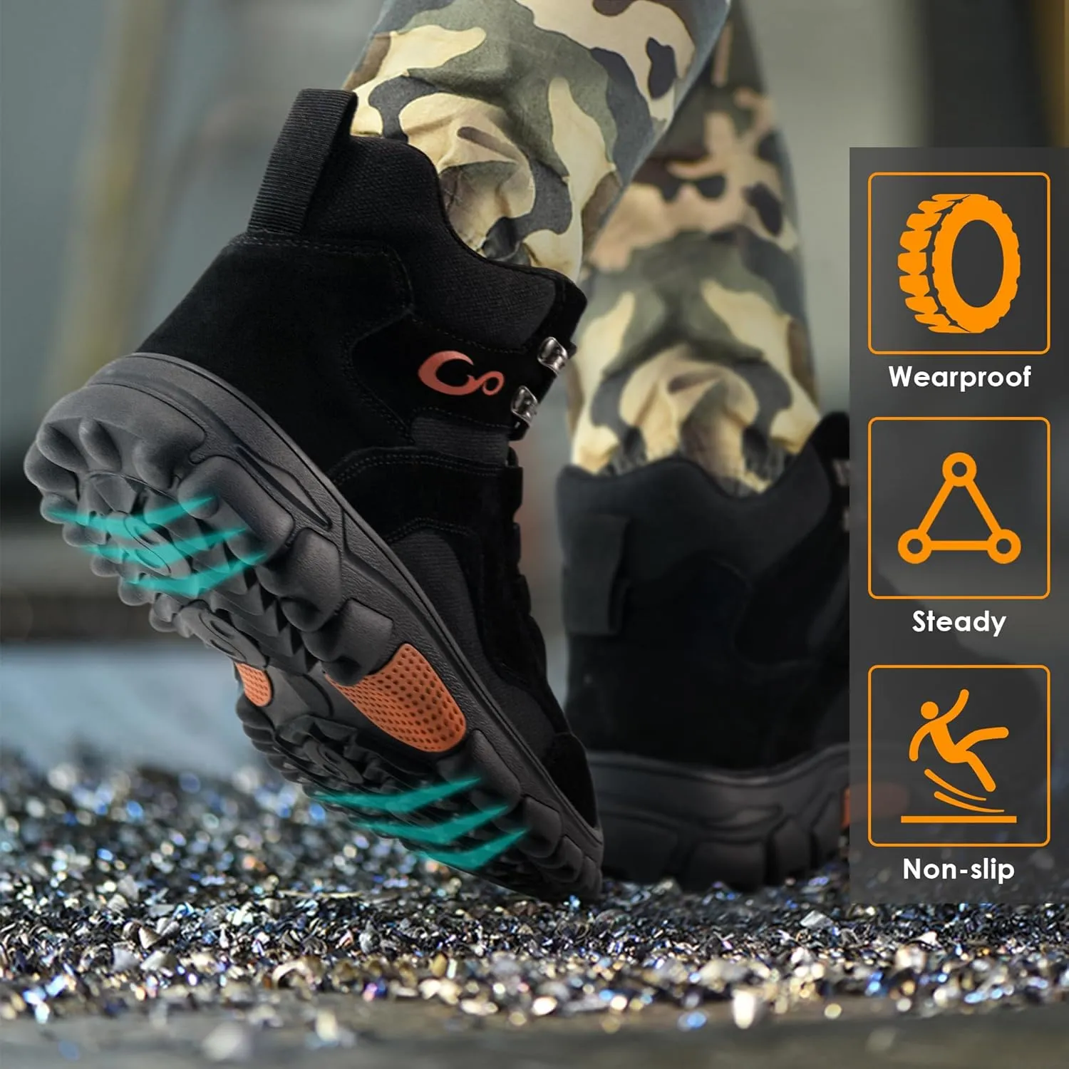 Ablanczoom Work Boots for Men Steel Toe - Safety Working Boots Mens Industrial Construction Footwear Slip Resistant Comfortable Breathable Durable Boot