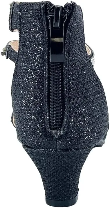 ABSOLEX Girl's Toddler/Little Kid/Big Kid Cross Strappy Open Toe Rhinestone Dressy Low Heel Dress Up Pump Sandal