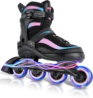 Adjustable Inline Skates for Kids and Adults – Color Gradient Roller Skates with Full Light-Up Wheels for Girls, Boys (Ages 5-8, 8-12), Youth, Men, and Women – Indoor & Outdoor Use