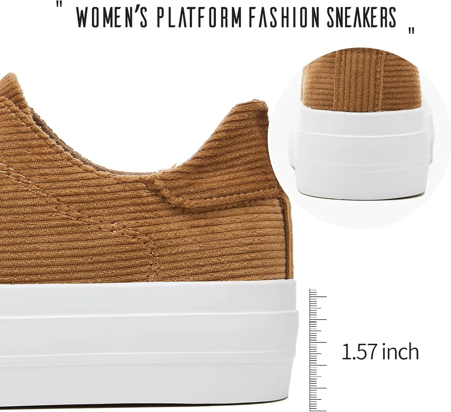 Adokoo Women's Platform Sneakers Corduroy White Sneakers Shoes for Women Black Low Top Lace Up Casual Fashion Walking Shoes