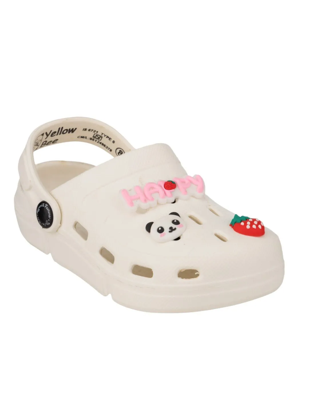 Adorable Clogs with Panda Faces, Strawberries & HAPPY Charms for Girls- White