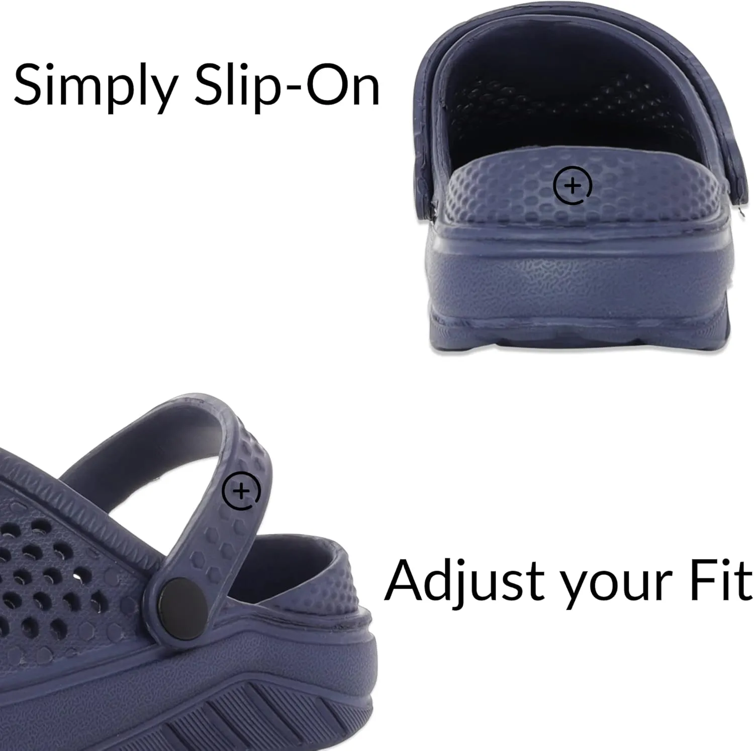 Adult Vented Clogs with Adjustable Heel Strap Slip-On Easy to Clean, Cushioned, Casual EVA Shoes for Everday or Water Shoes for Pool and Beach