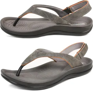 AEROTHOTIC – Verra Soft Toe Post Comfortable Velcro Backstrap Women’s Sandals (Grey, US Footwear Size System, Adult, Women, Numeric, Medium, 5)
