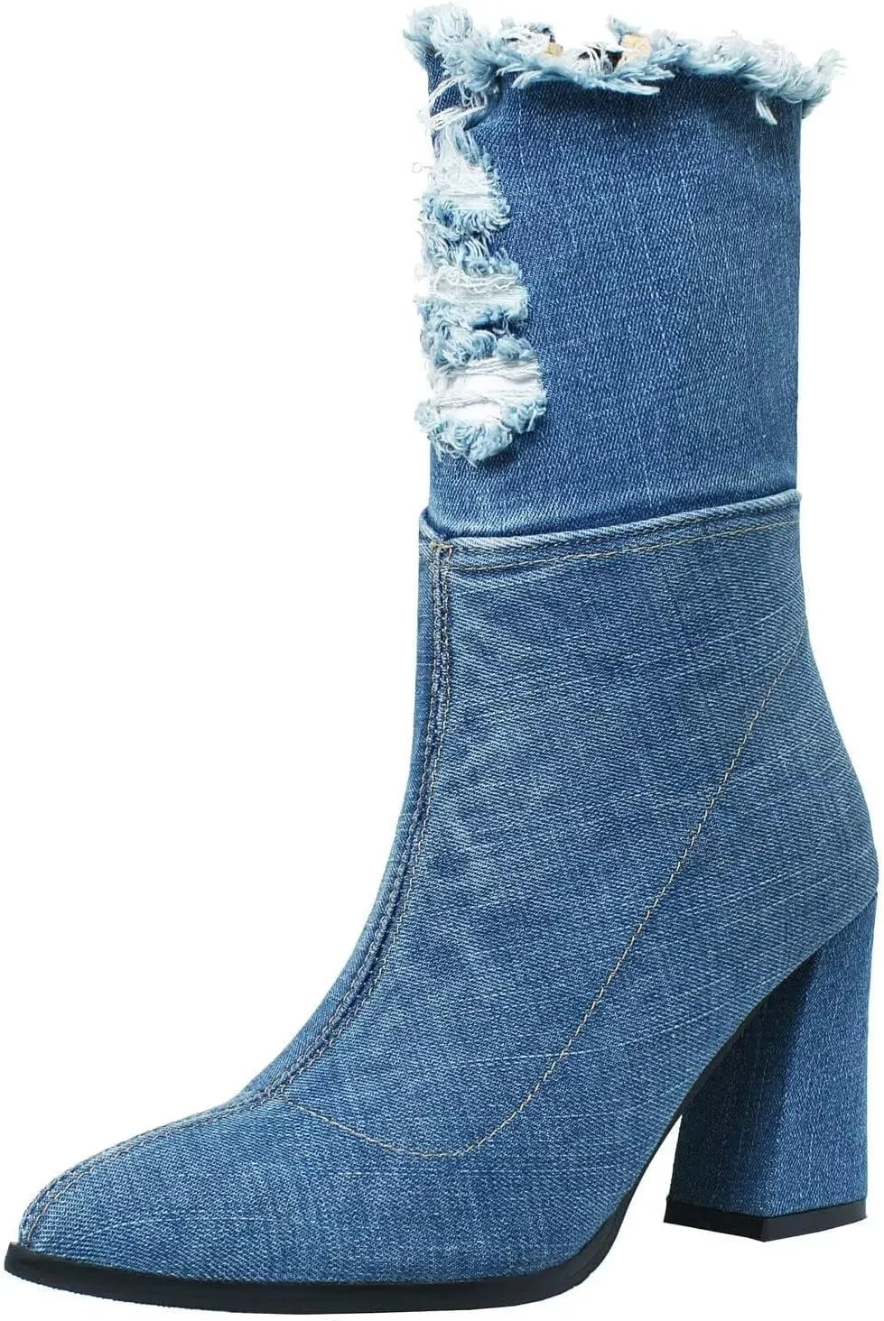 Agodor Women's Denim Thigh High Boots Cutout Over The Knee Blue Jean Boots