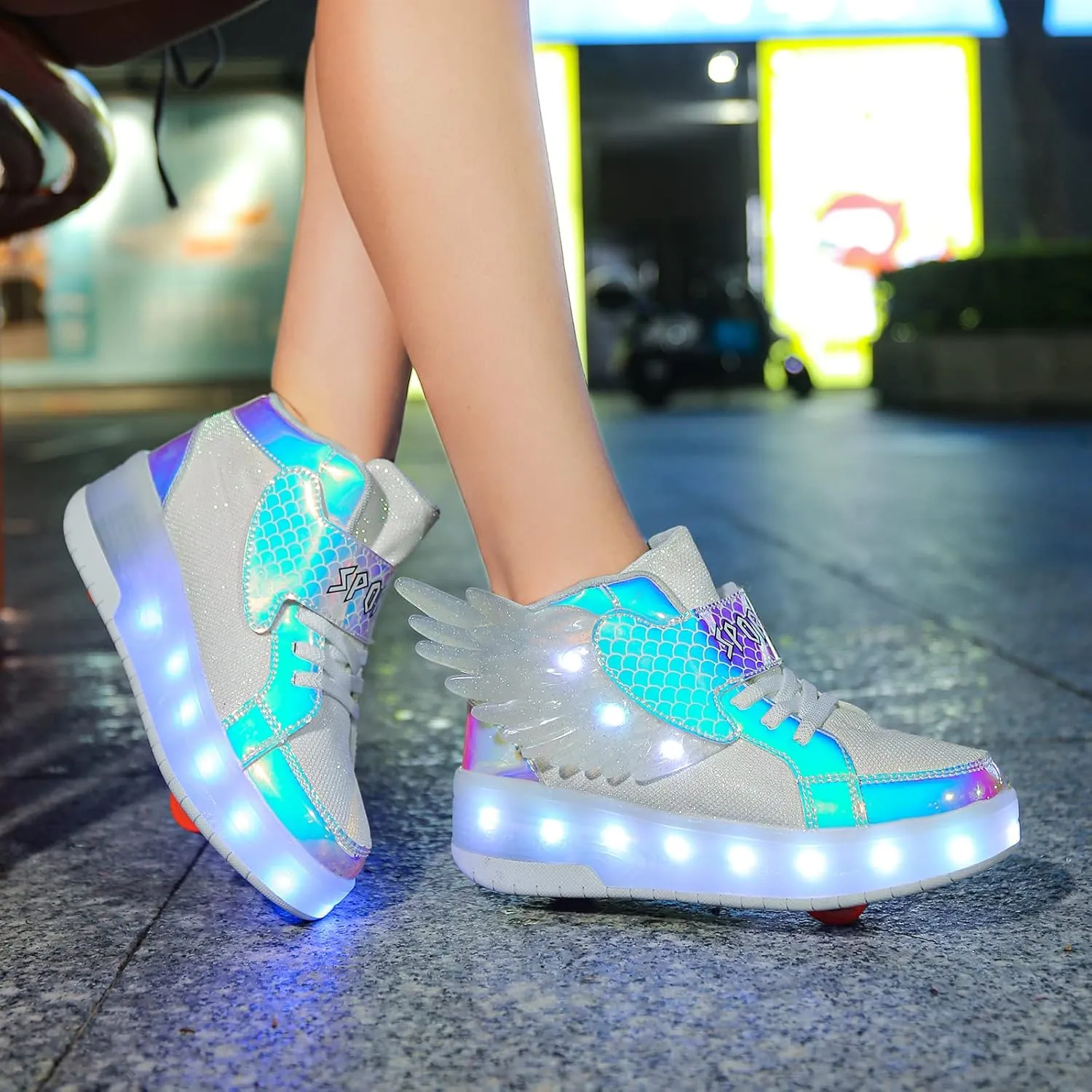 Aikuass USB Chargable LED Light Up Roller Shoes Wheeled Skate Sneaker Shoes for Boys Girls Kids
