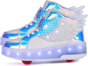 Aikuass USB Chargable LED Light Up Roller Shoes Wheeled Skate Sneaker Shoes for Boys Girls Kids