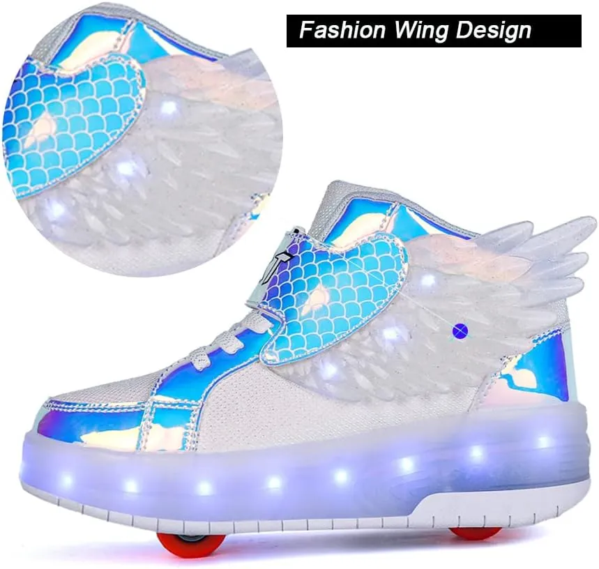 Aikuass USB Chargable LED Light Up Roller Shoes Wheeled Skate Sneaker Shoes for Boys Girls Kids