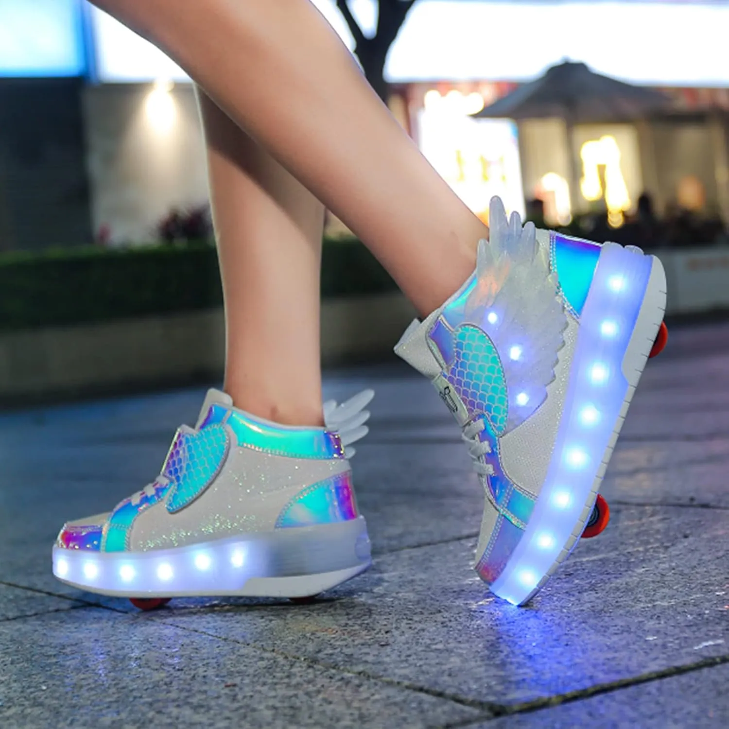 Aikuass USB Chargable LED Light Up Roller Shoes Wheeled Skate Sneaker Shoes for Boys Girls Kids
