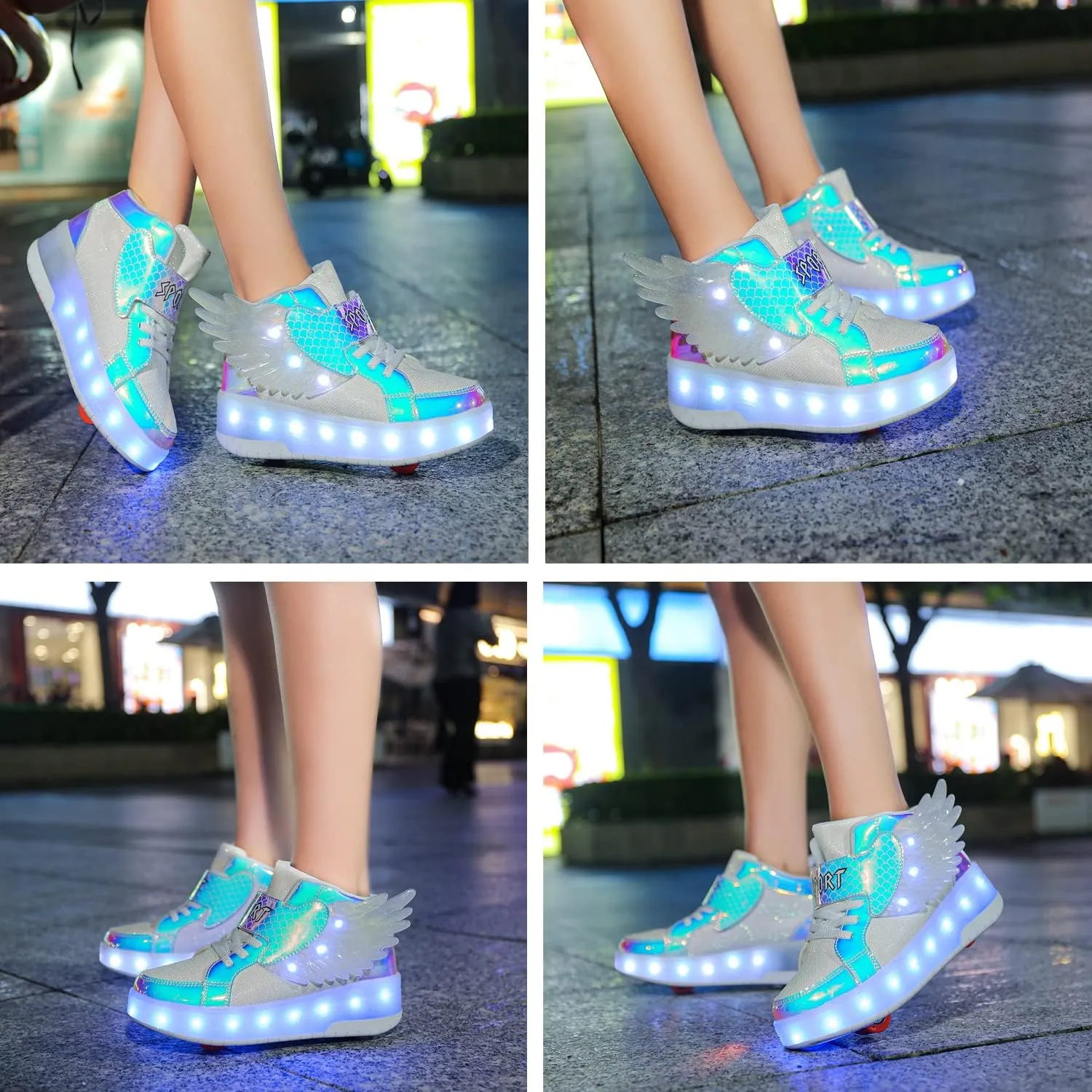 Aikuass USB Chargable LED Light Up Roller Shoes Wheeled Skate Sneaker Shoes for Boys Girls Kids