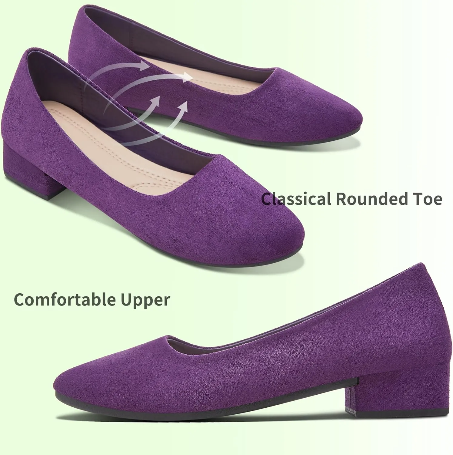 AISFAES Women Pumps Low Chunky Rounded Toe Heels Healed Dress Pumps Elegant Wedges Working Shoes