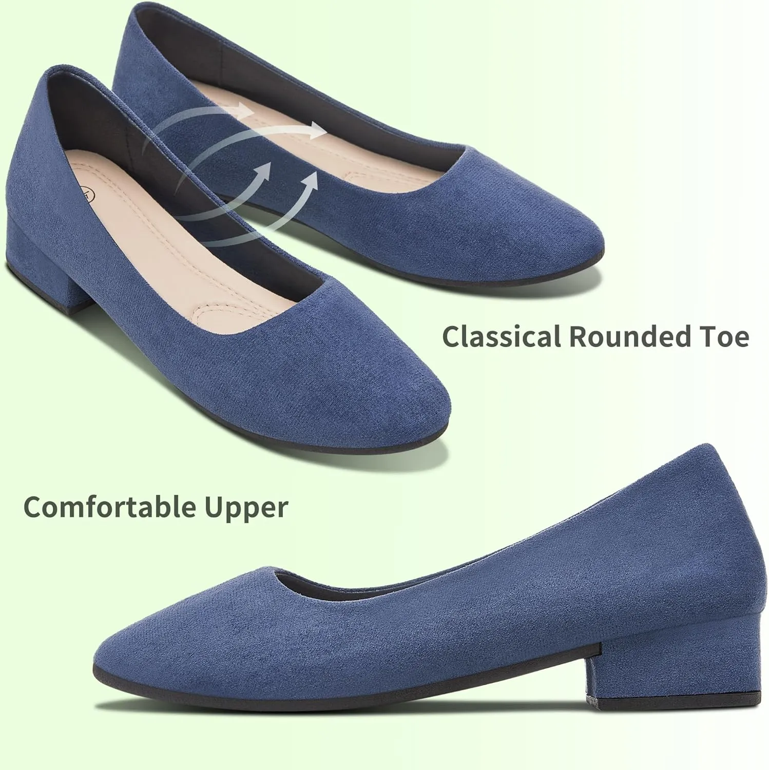 AISFAES Women Pumps Low Chunky Rounded Toe Heels Healed Dress Pumps Elegant Wedges Working Shoes