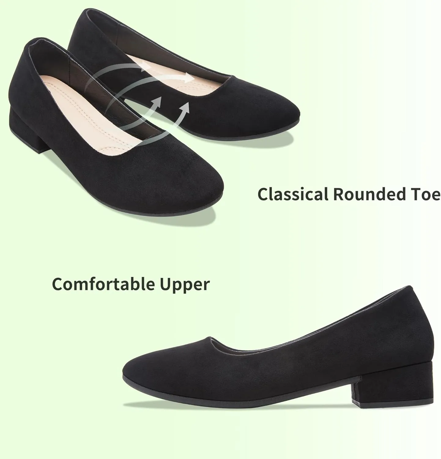 AISFAES Women Pumps Low Chunky Rounded Toe Heels Healed Dress Pumps Elegant Wedges Working Shoes