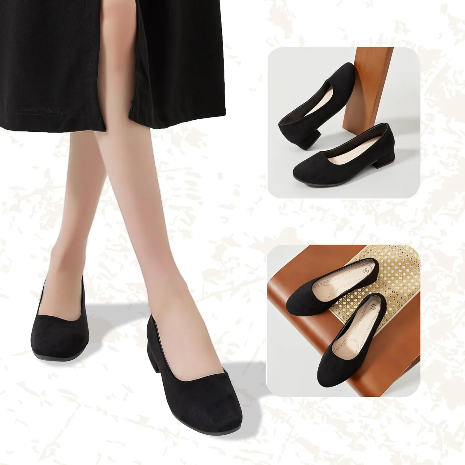 AISFAES Women Pumps Low Chunky Rounded Toe Heels Healed Dress Pumps Elegant Wedges Working Shoes