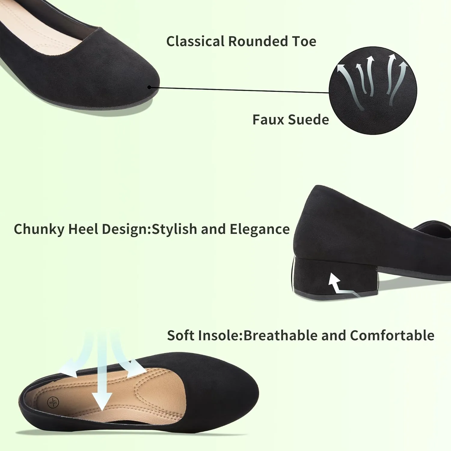 AISFAES Women Pumps Low Chunky Rounded Toe Heels Healed Dress Pumps Elegant Wedges Working Shoes