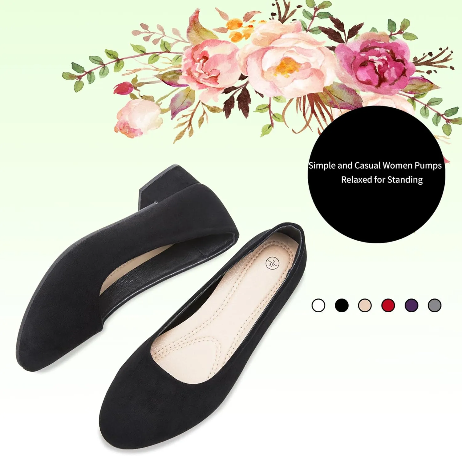 AISFAES Women Pumps Low Chunky Rounded Toe Heels Healed Dress Pumps Elegant Wedges Working Shoes