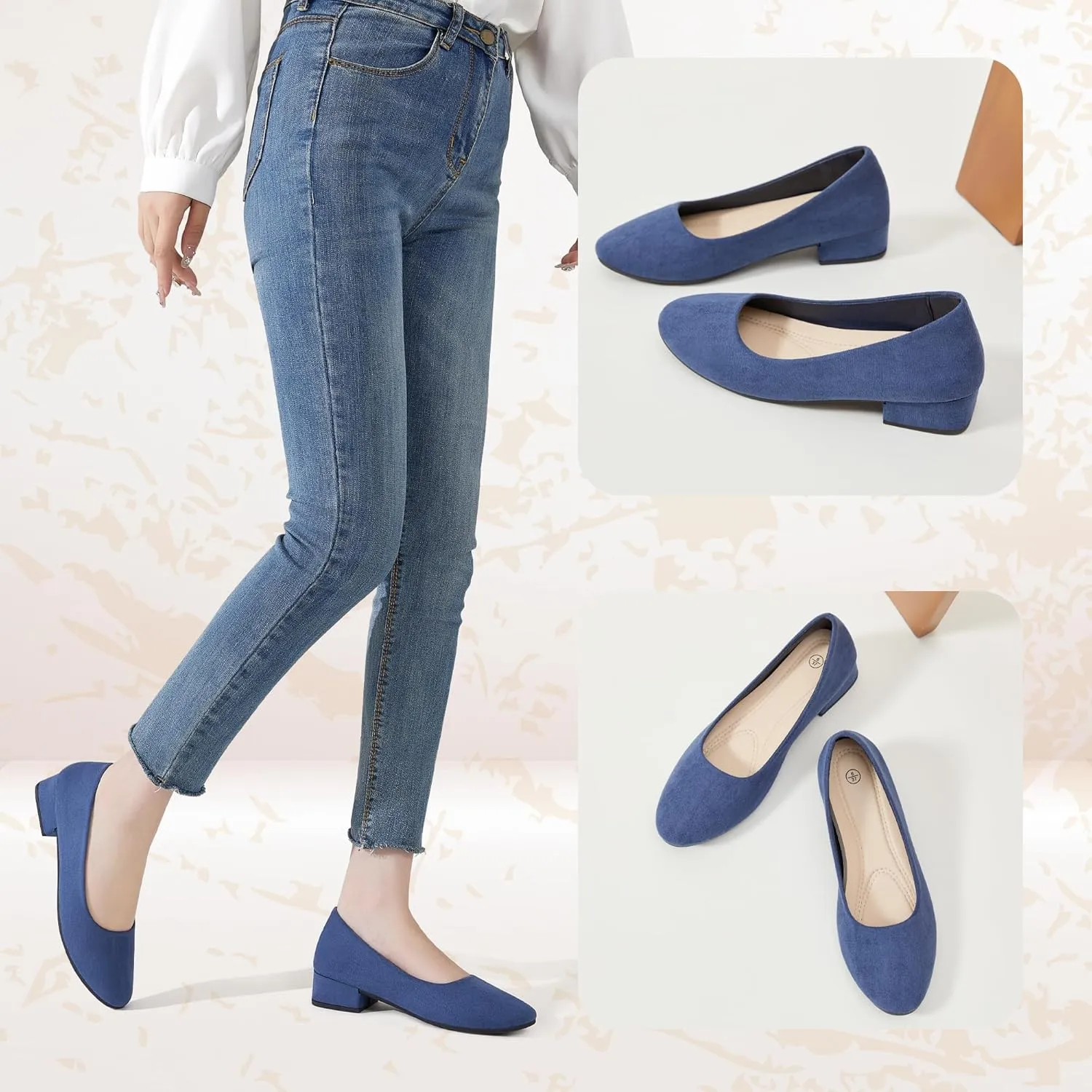 AISFAES Women Pumps Low Chunky Rounded Toe Heels Healed Dress Pumps Elegant Wedges Working Shoes