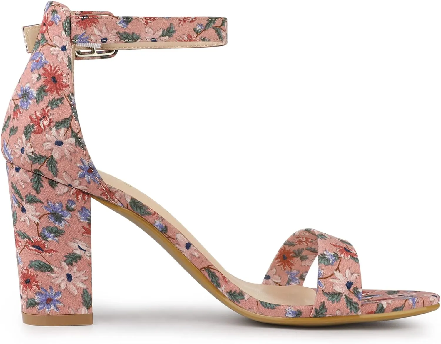 Allegra K Women's Floral Print Open Toe Block High Heels Summer Sandals