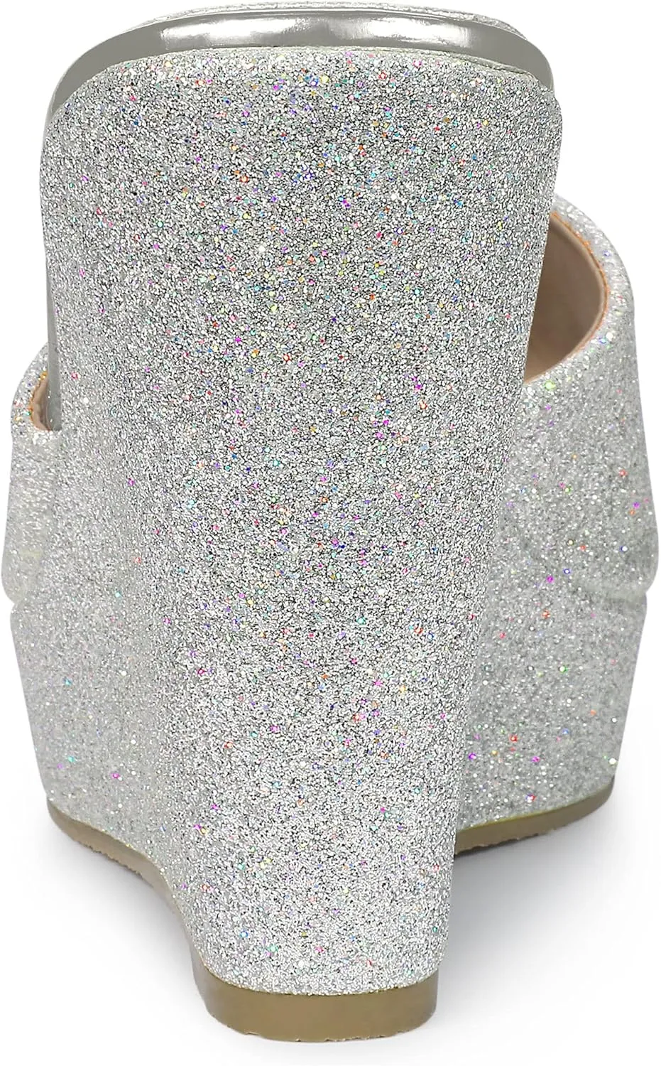 Allegra K Women's Glitter Platform Slip on Wedge Heels Sandals
