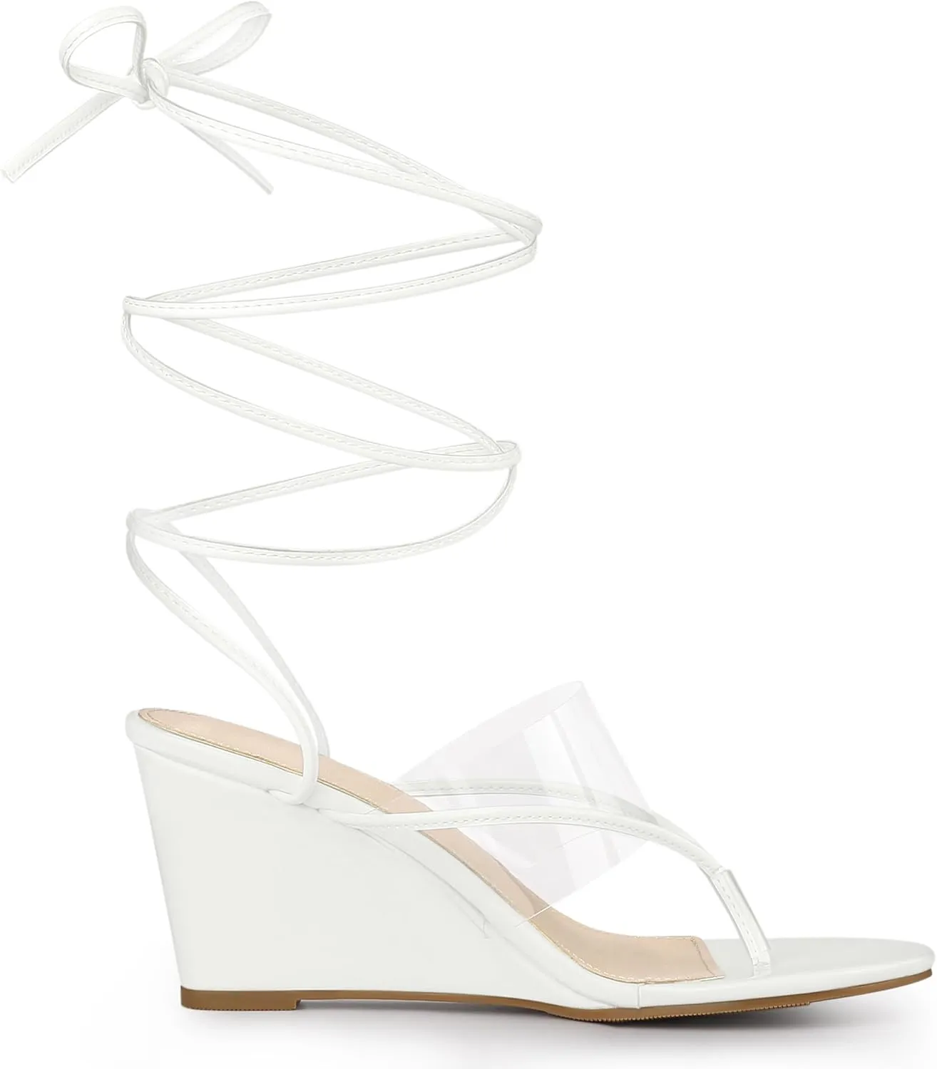 Allegra K Women's Lace Up Clear Strap Flip Flops Wedge Sandals