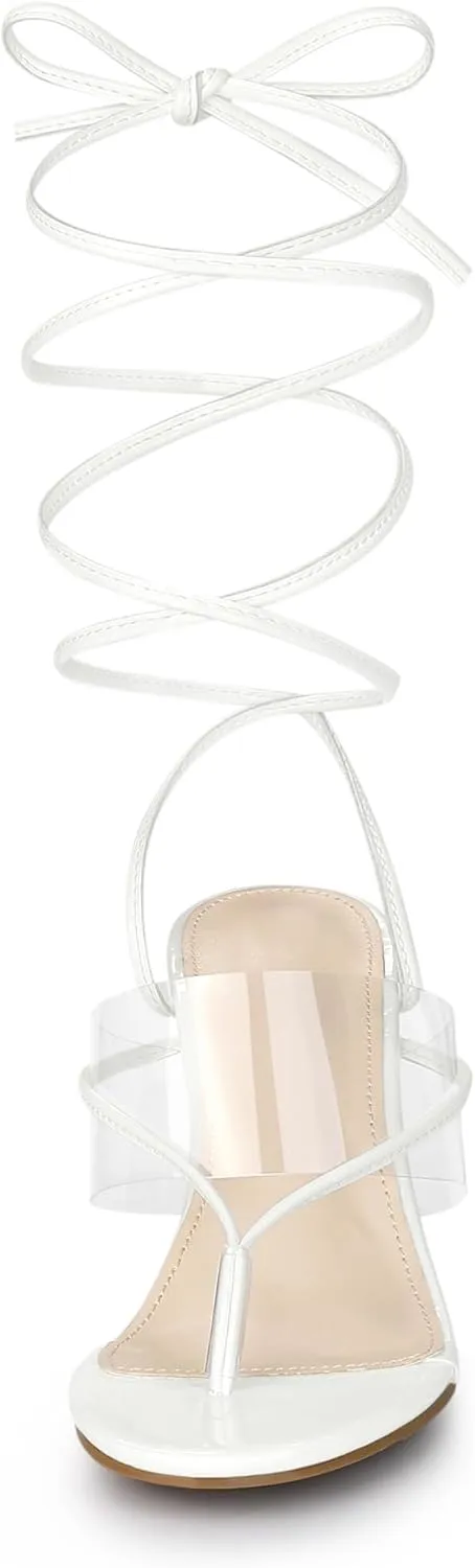 Allegra K Women's Lace Up Clear Strap Flip Flops Wedge Sandals