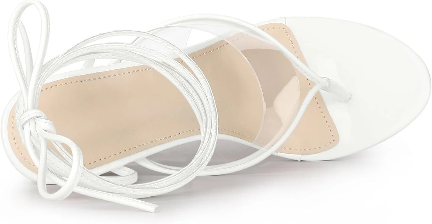 Allegra K Women's Lace Up Clear Strap Flip Flops Wedge Sandals