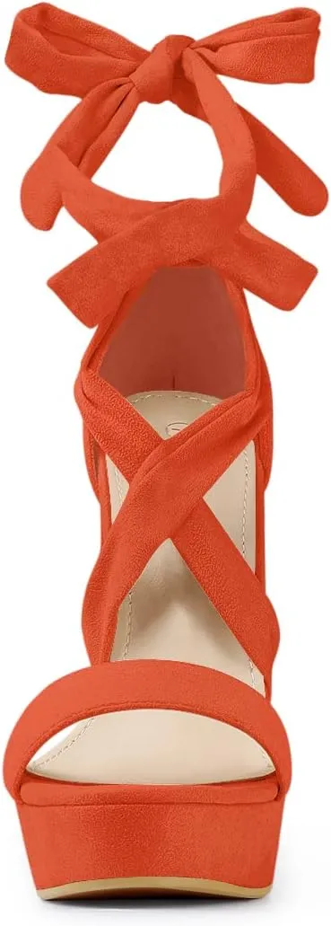 Allegra K Women's Lace Up Platform Block Heel Sandals