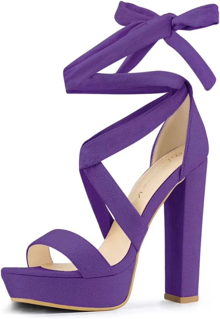 Allegra K Women's Lace Up Platform Block Heel Sandals