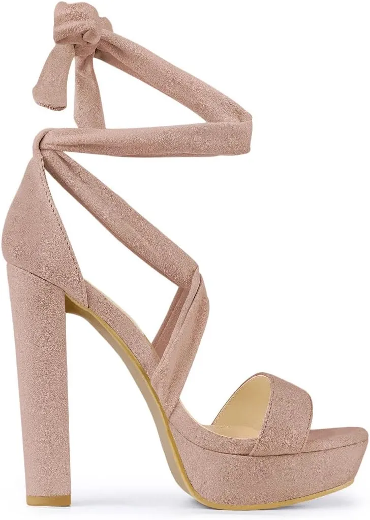 Allegra K Women's Lace Up Platform Block Heel Sandals