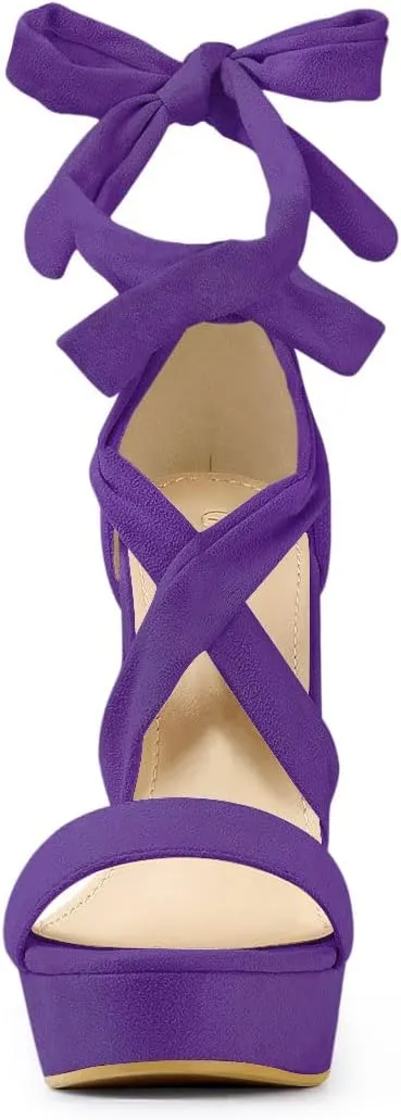 Allegra K Women's Lace Up Platform Block Heel Sandals