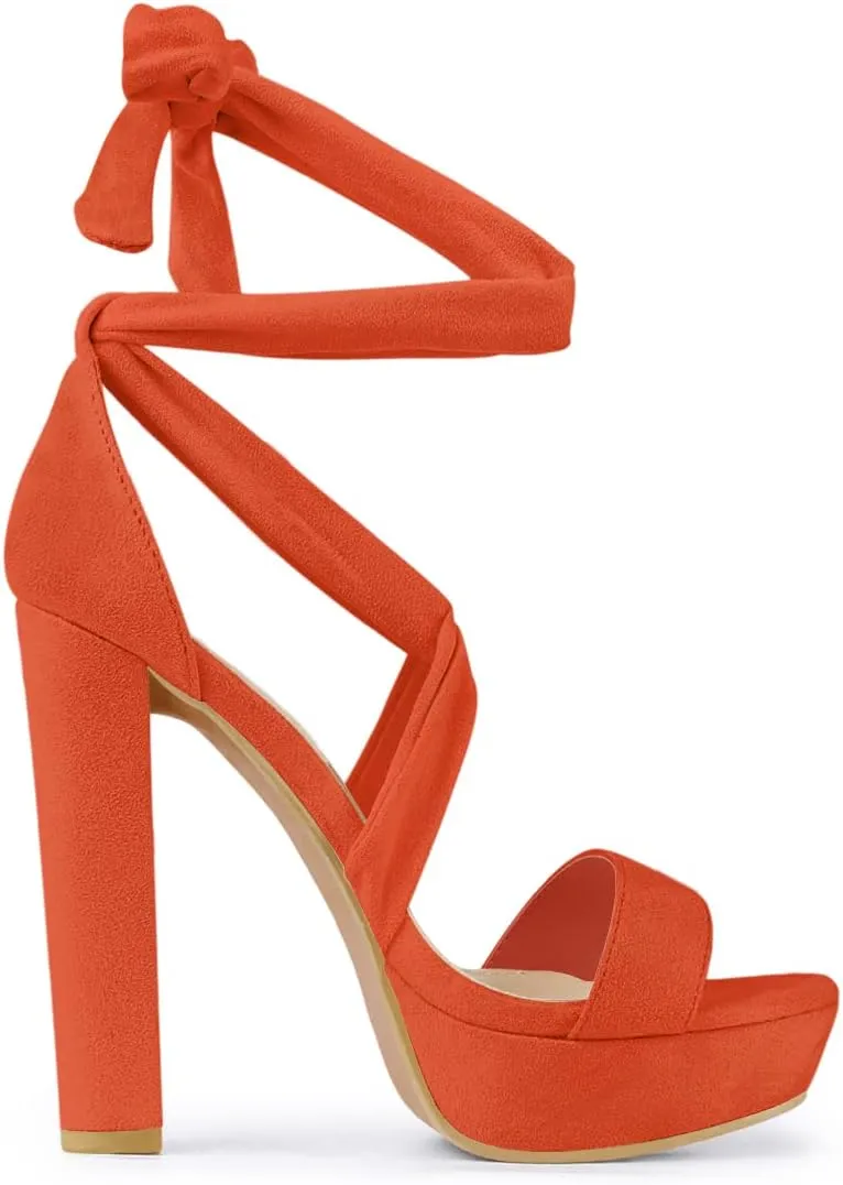 Allegra K Women's Lace Up Platform Block Heel Sandals