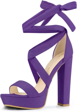 Allegra K Women's Lace Up Platform Block Heel Sandals