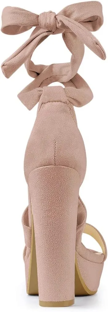 Allegra K Women's Lace Up Platform Block Heel Sandals