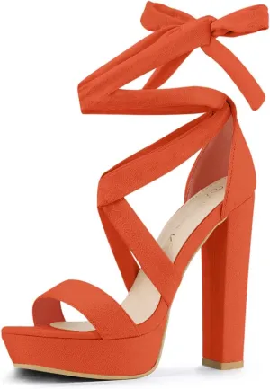 Allegra K Women's Lace Up Platform Block Heel Sandals