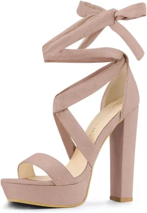 Allegra K Women's Lace Up Platform Block Heel Sandals