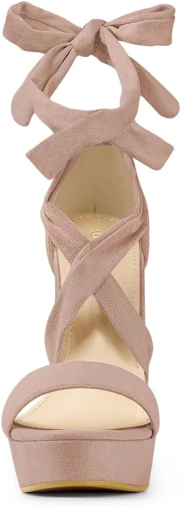 Allegra K Women's Lace Up Platform Block Heel Sandals