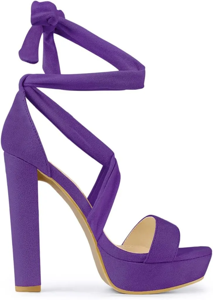 Allegra K Women's Lace Up Platform Block Heel Sandals